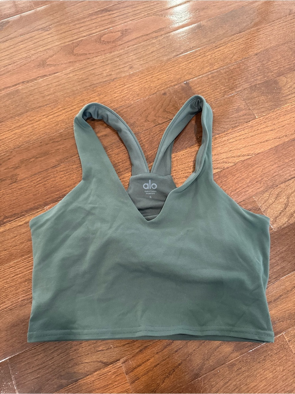 ALO Yoga Dark Olive Green V-Neck Longline Tank Crop/ Sports Bra